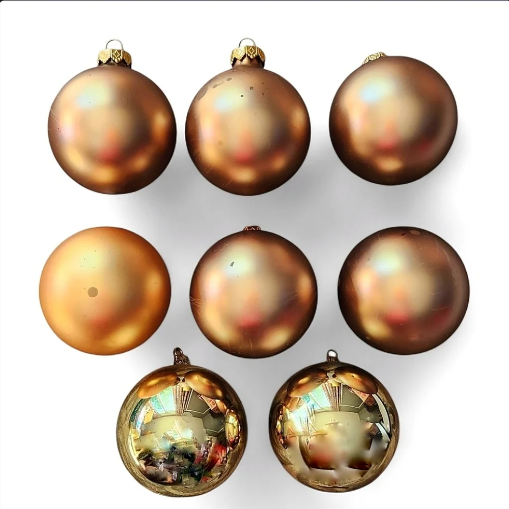 8 Shiny and Matte Gold Glass Christmas Ornaments